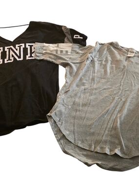 PINK Victoria's Secret  Black Graphic Tee & Gray Top - bundle of 2